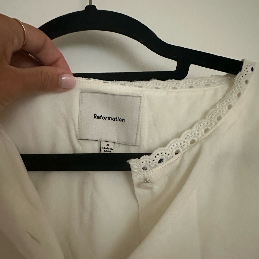 Reformation White Valletta Set - White Mini Skirt with Eyelet Trim Top - Picture 3 of 6